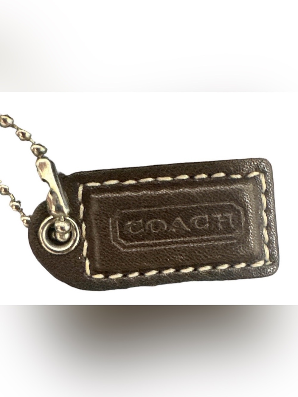 Coach Small Dark Brown Leather Keychain Tag with Chain